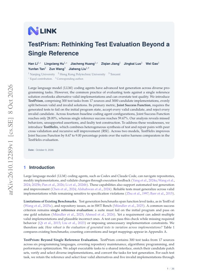 First page of TestPrism: Rethinking Test Evaluation Beyond a Single Reference