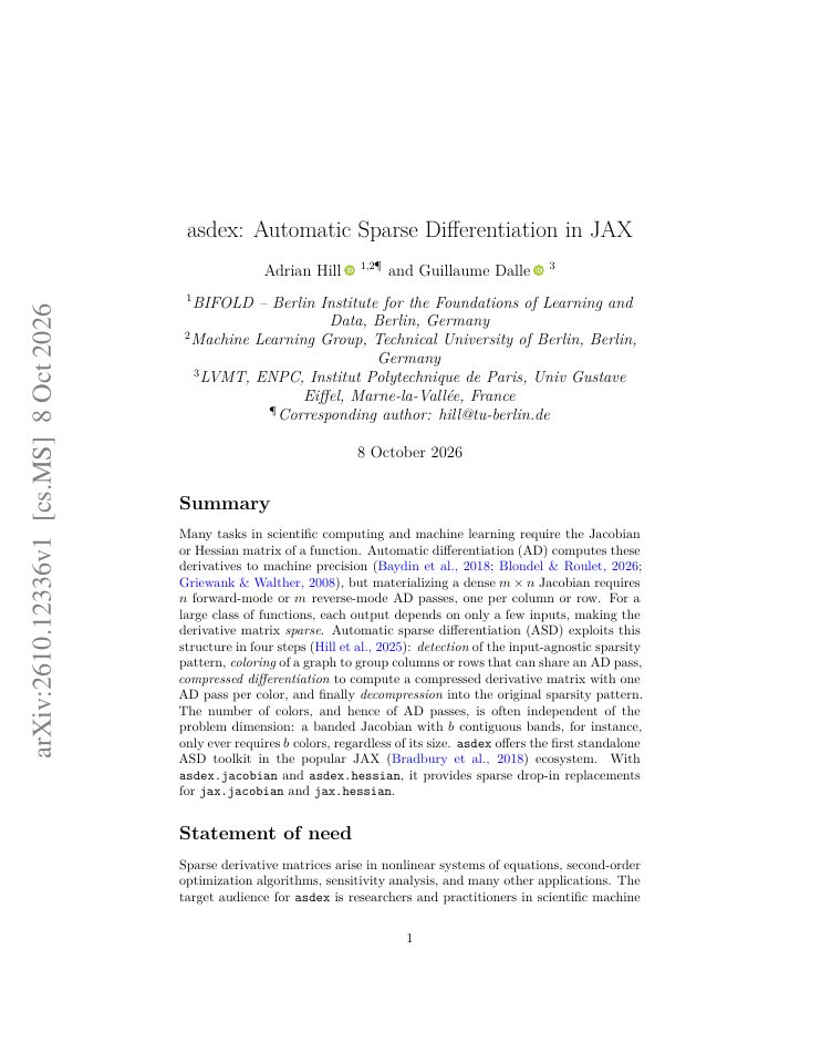 First page of asdex: Automatic Sparse Differentiation in JAX