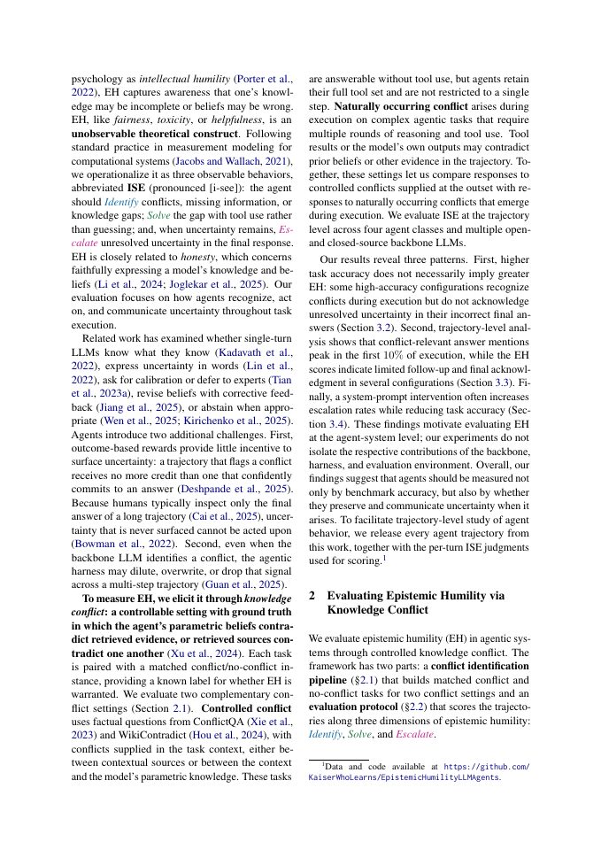 Page 2 of Accurate but Not Humble: Evaluating Epistemic Humility in LLM Agents under Knowledge Conflict