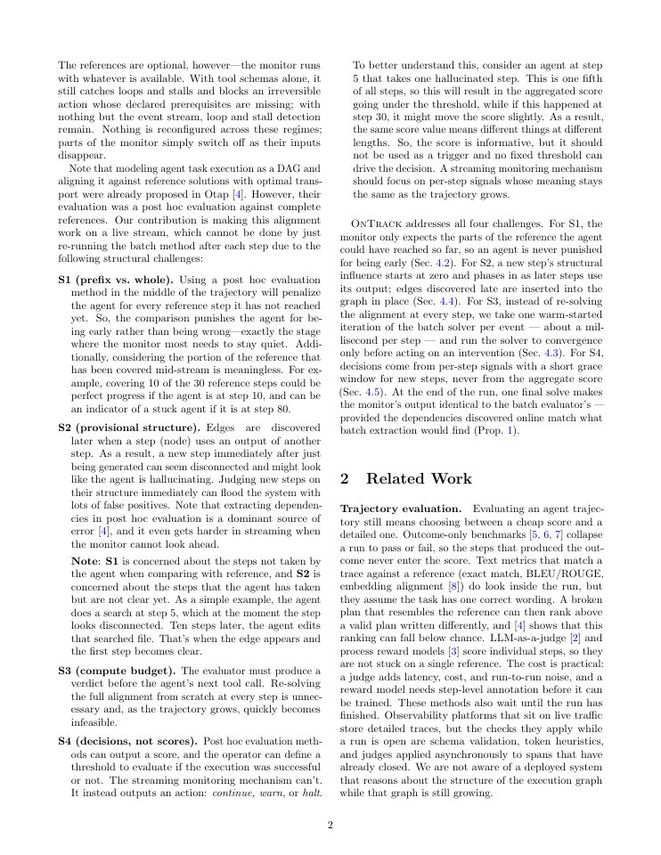 Page 2 of OnTrack: Real-Time Monitoring and Intervention in LLM Agent Trajectories via Streaming Structure-Aware Optimal Transport