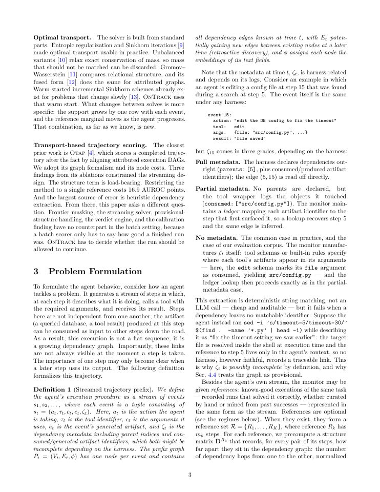 Page 3 of OnTrack: Real-Time Monitoring and Intervention in LLM Agent Trajectories via Streaming Structure-Aware Optimal Transport