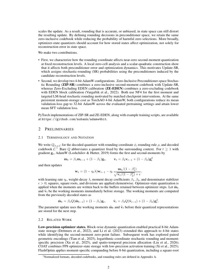 Page 2 of Rounding in Preconditioner Space: Redesigning 4-bit AdamW Optimizer-State Quantization