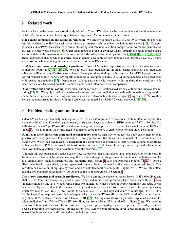 Page 3 of CORAL-KV: Compact Cross-Layer Prediction and Residual Coding for Autoregressive Video KV Caches