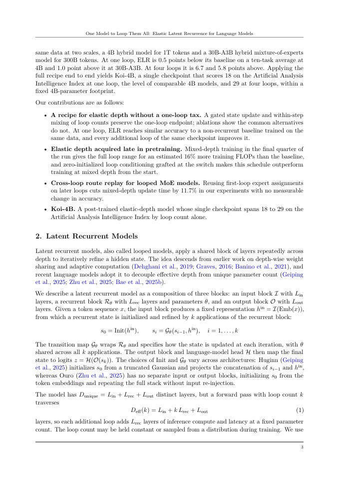Page 3 of One Model to Loop Them All: Elastic Latent Recurrence for Language Models