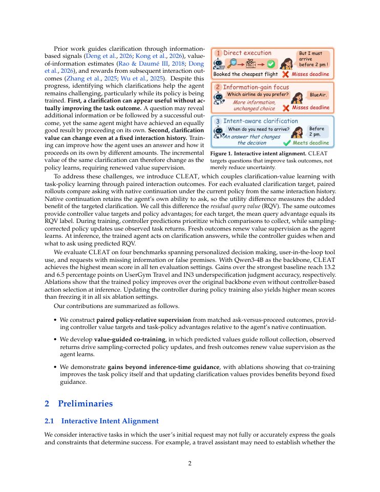 Page 2 of CLEAT: Learning Value-Guided Clarification for Interactive Agents