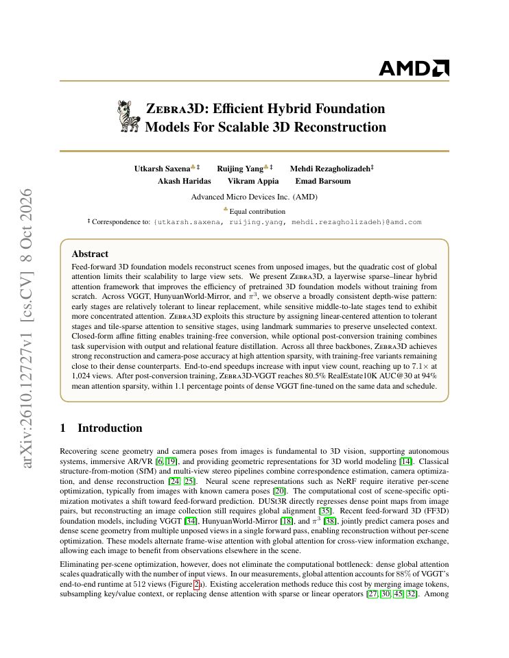 First page of Zebra3D: Efficient Hybrid Foundation Models For Scalable 3D Reconstruction