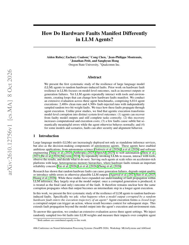 First page of How Do Hardware Faults Manifest Differently in LLM Agents?