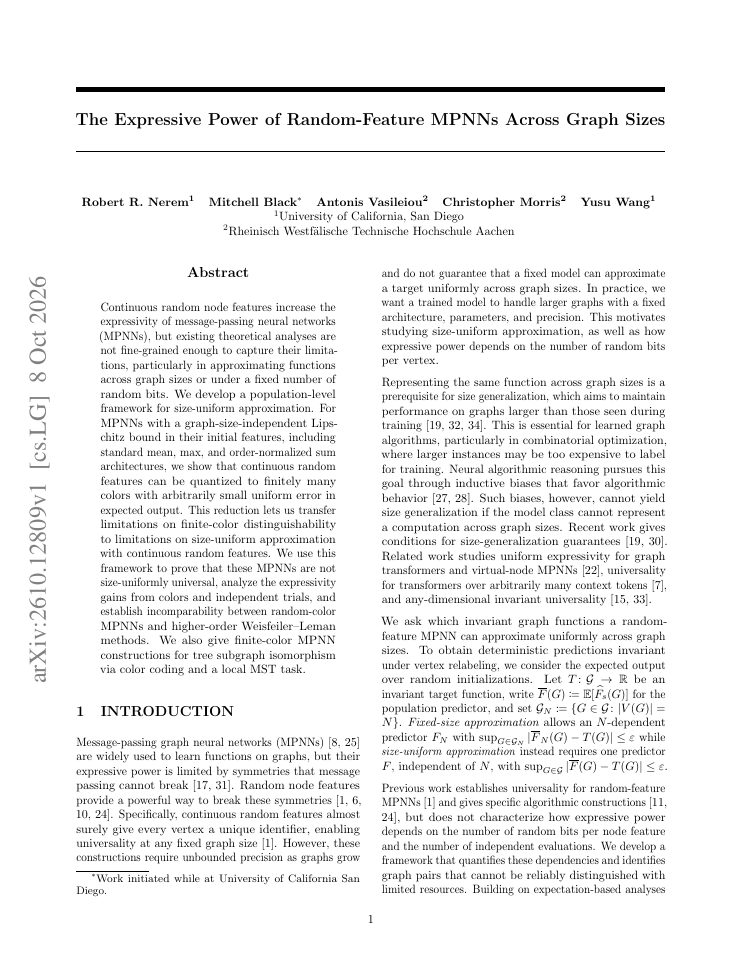 First page of The Expressive Power of Random-Feature MPNNs Across Graph Sizes