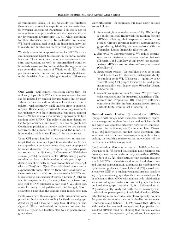 Page 2 of The Expressive Power of Random-Feature MPNNs Across Graph Sizes