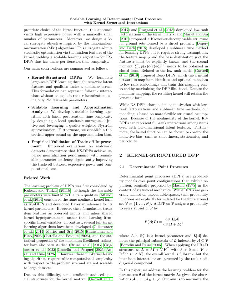 Page 2 of Scalable Learning of Determinantal Point Processes with Kernel-Structured Interactions