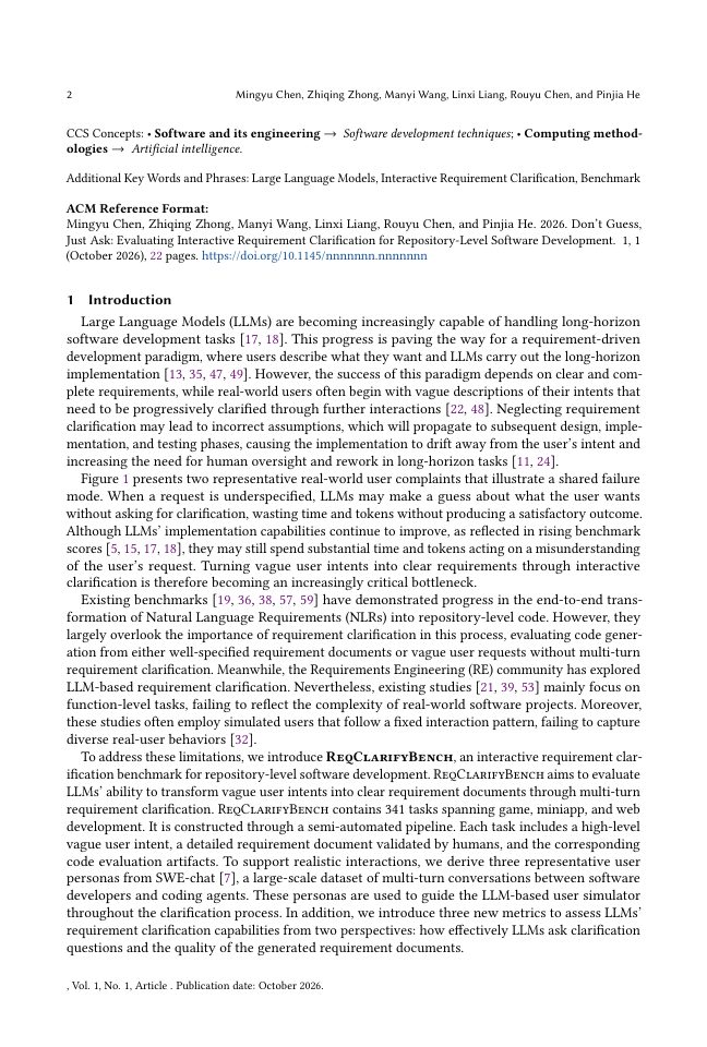 Page 2 of Don't Guess, Just Ask: Evaluating Interactive Requirement Clarification for Repository-Level Software Development