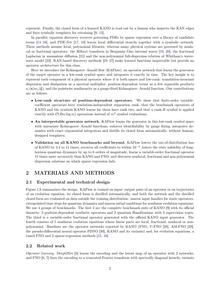 Page 2 of Low-Rank Kolmogorov-Arnold Generator Flows for Interpretable Operator Learning