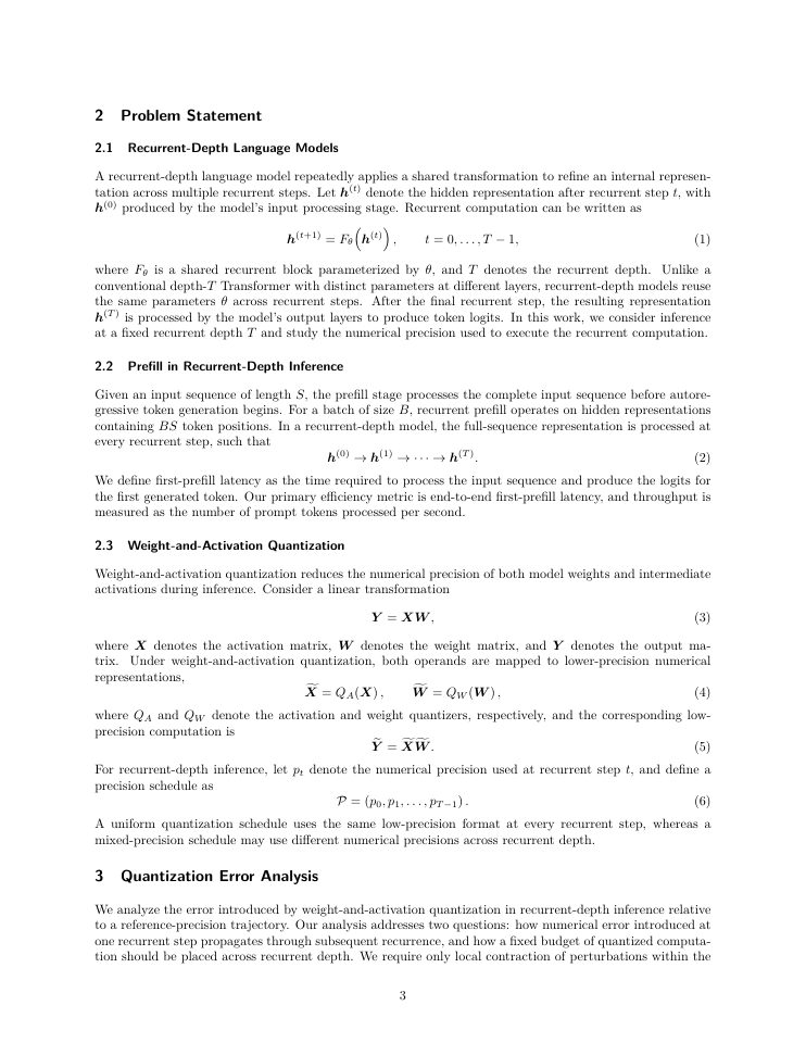 Page 3 of RAMP: Recurrent Adaptive Mixed Precision for Efficient Prefill in Recurrent-Depth Language Models