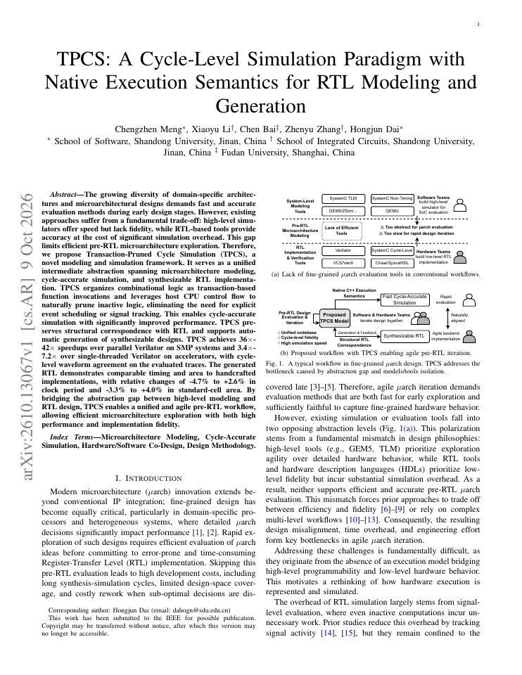 First page of TPCS: A Cycle-Level Simulation Paradigm with Native Execution Semantics for RTL Modeling and Generation