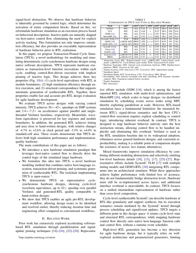 Page 2 of TPCS: A Cycle-Level Simulation Paradigm with Native Execution Semantics for RTL Modeling and Generation
