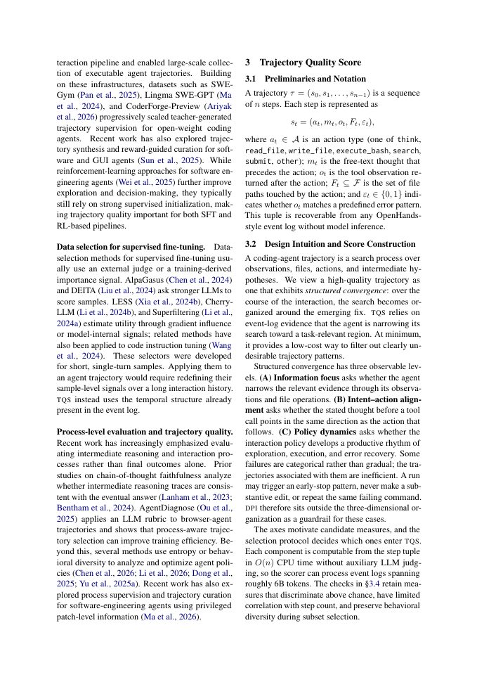 Page 3 of Quality, Not Just Outcome: A Structural Scoring Framework for Selecting Coding-Agent Trajectories for Supervised Fine-Tuning