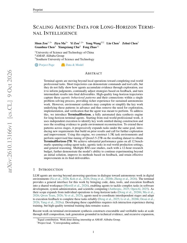 First page of Scaling Agentic Data for Long-Horizon Terminal Intelligence