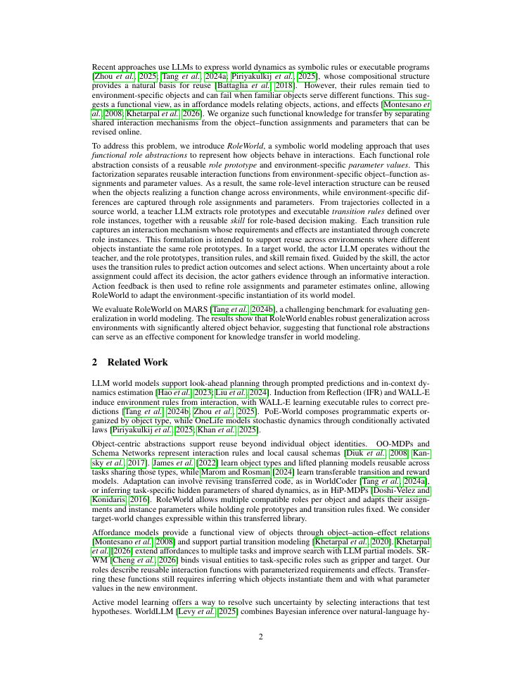 Page 2 of RoleWorld: Knowledge Transfer in World Modeling with Functional Role Abstractions