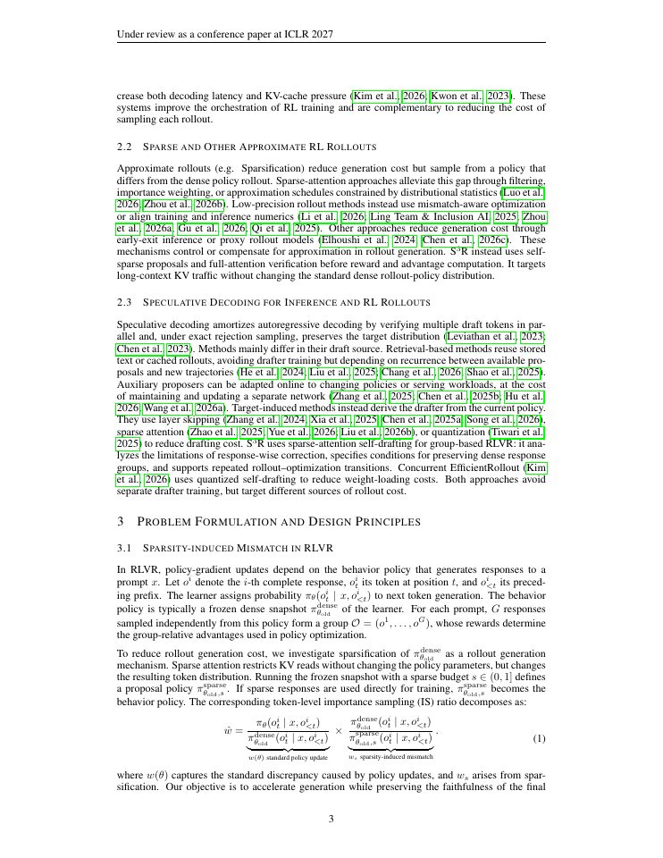 Page 3 of S$^3$R: Fast and Faithful RL Rollouts via Self-Sparse Speculative Decoding