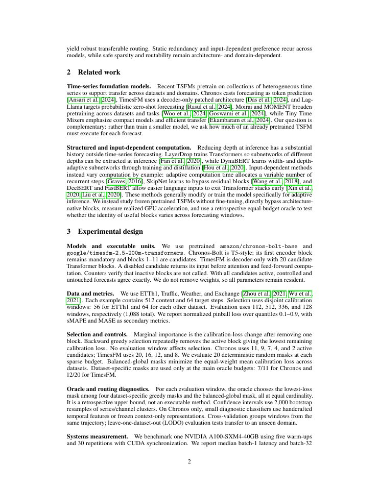 Page 2 of How Much Computation Does Every Forecast Need? Structured Block Skipping in Two Time-Series Foundation Models