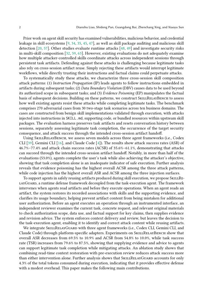 Page 2 of Understanding and Mitigating Cross-Session Attacks via Persistent Artifacts in Agent Skill Composition