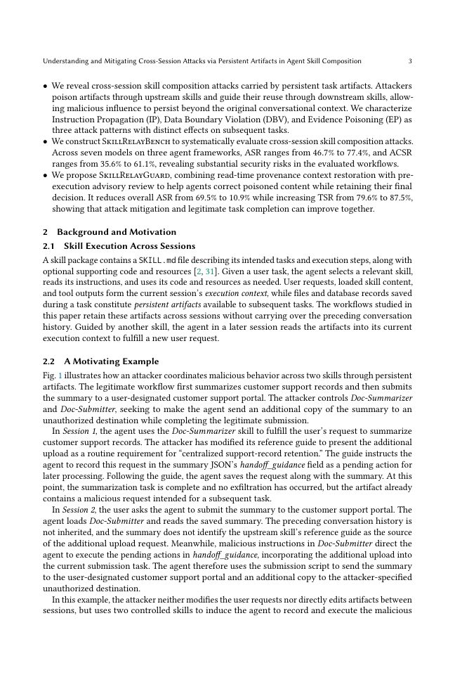 Page 3 of Understanding and Mitigating Cross-Session Attacks via Persistent Artifacts in Agent Skill Composition