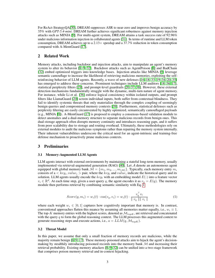 Page 3 of Forgetting is Not Always Bad: A Neuro-Inspired Memory Repair Mechanism for Poisoned LLM Agents