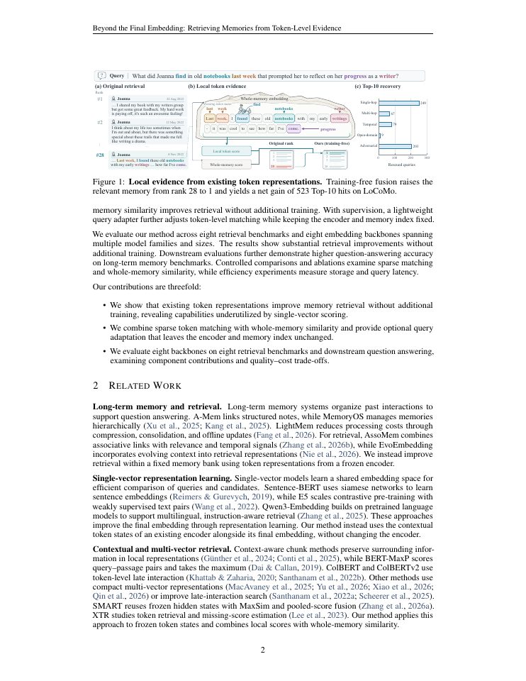Page 2 of Beyond the Final Embedding: Retrieving Memories from Token-Level Evidence
