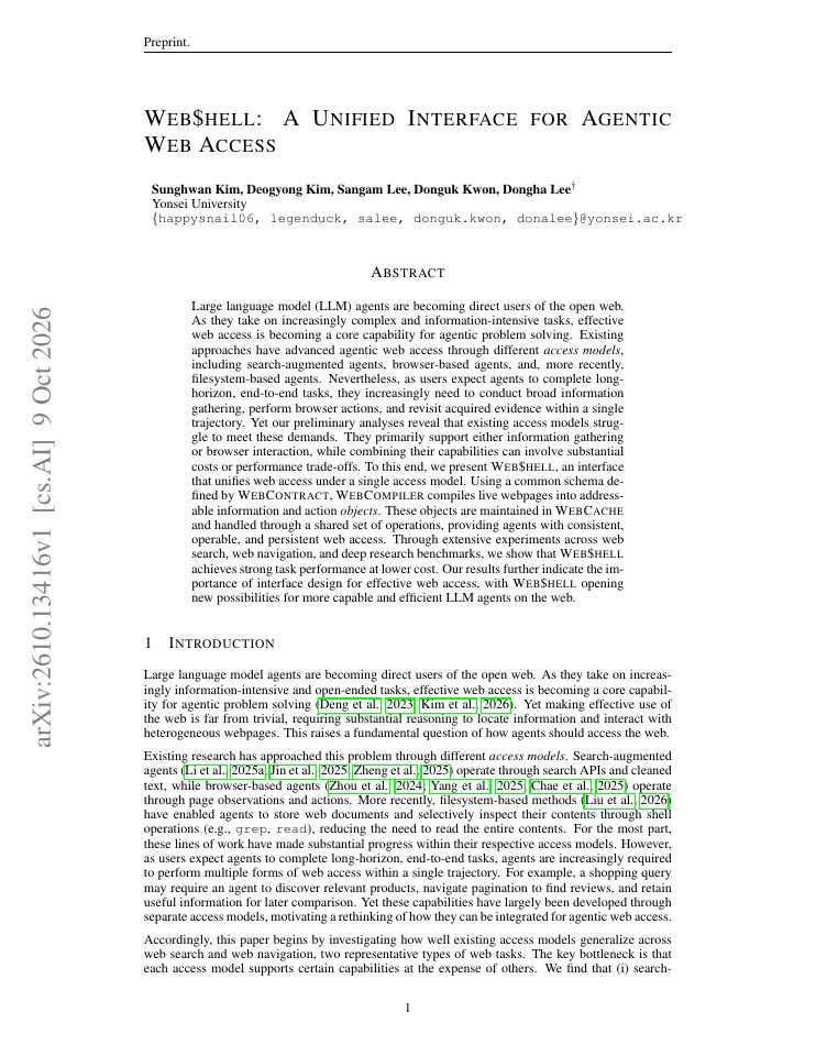 First page of Web$hell: A Unified Interface for Agentic Web Access