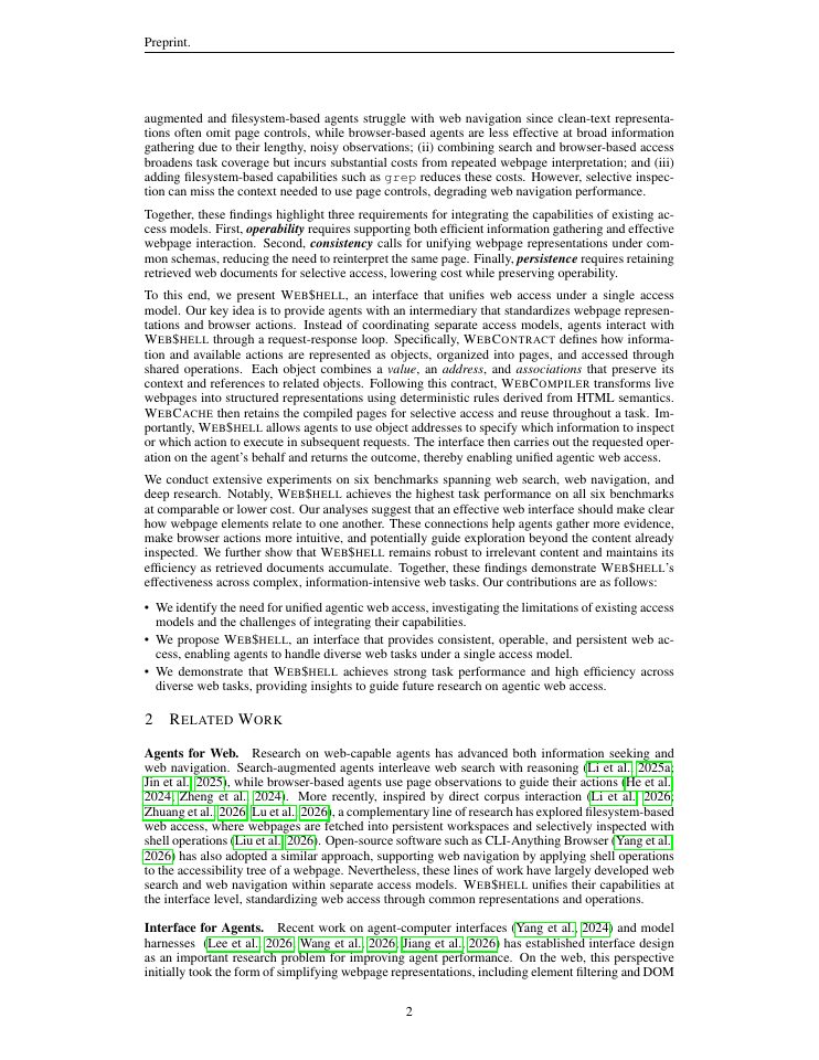 Page 2 of Web$hell: A Unified Interface for Agentic Web Access