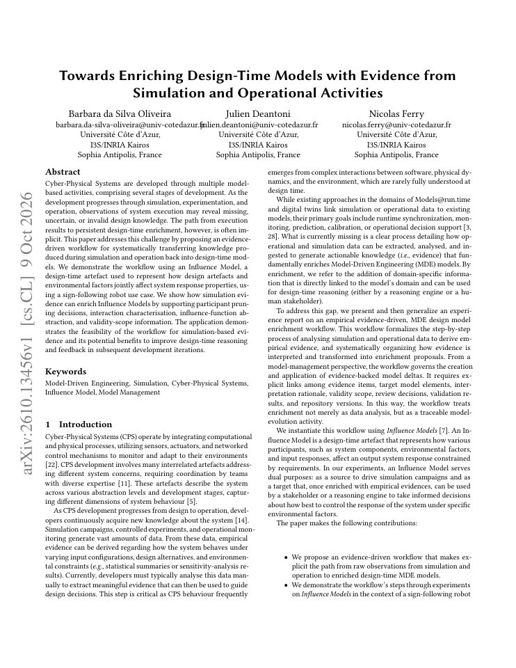 First page of Towards Enriching Design-Time Models with Evidence from Simulation and Operational Activities