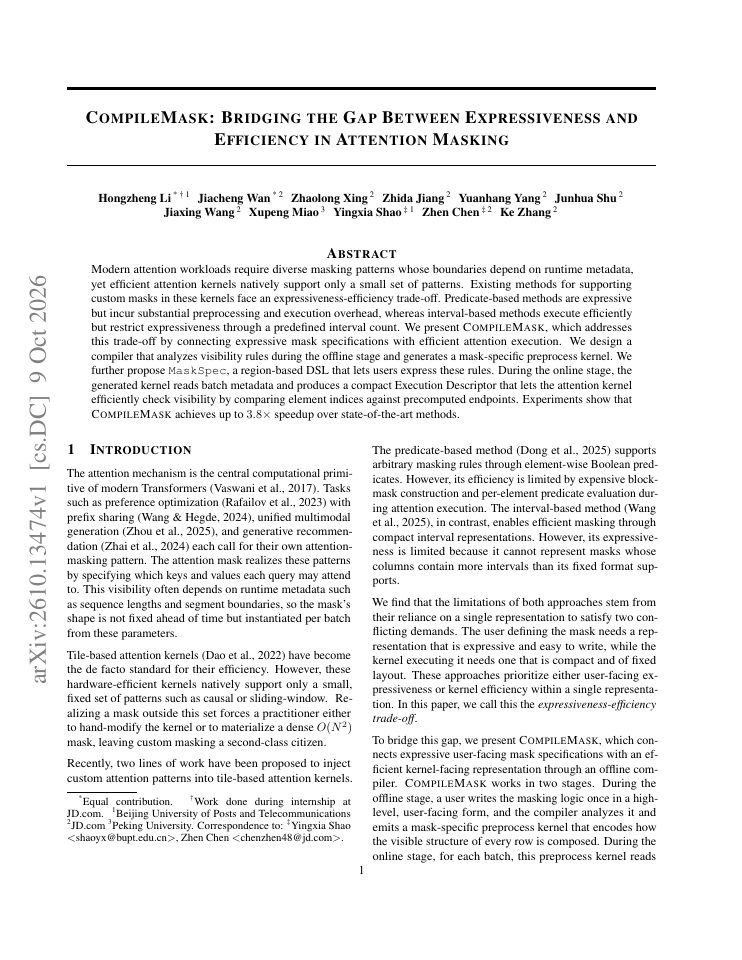 First page of CompileMask: Bridging the Gap Between Expressiveness and Efficiency in Attention Masking