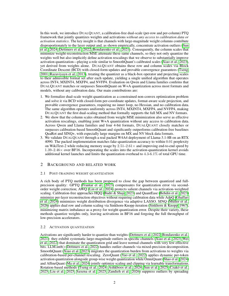 Page 2 of DualQuant: Dual-scale Calibration-free Weight-and-Activation Quantization for LLMs