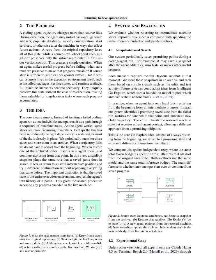 Page 2 of Returning to Development States: When Full Sandbox Snapshots Help Coding Agents