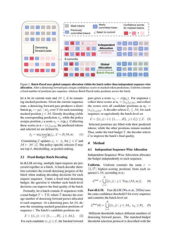 Page 3 of Batch-Paced: Fixed-Budget Batch Decoding in Discrete Diffusion Language Models