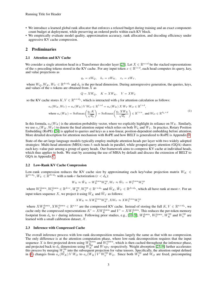 Page 3 of BELT : BEhavior-Aligned Low-Rank KV Cache Compression with Learned Top-k Rank Allocation