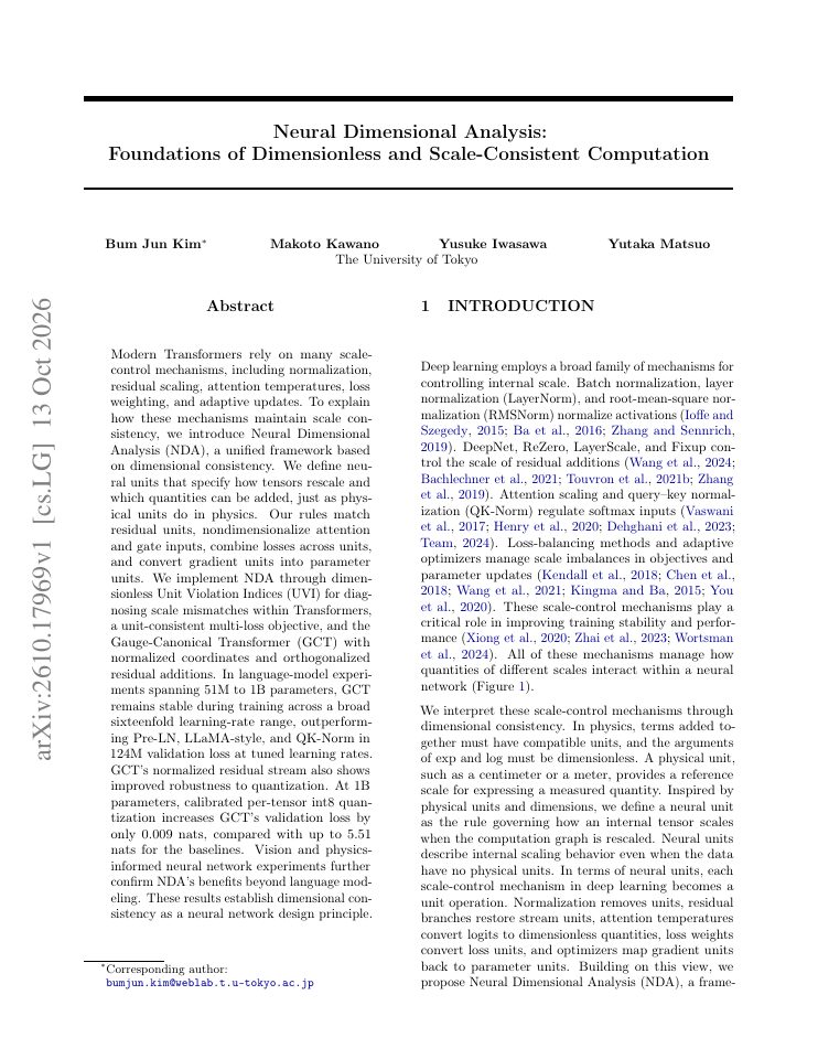 First page of Neural Dimensional Analysis: Foundations of Dimensionless and Scale-Consistent Computation