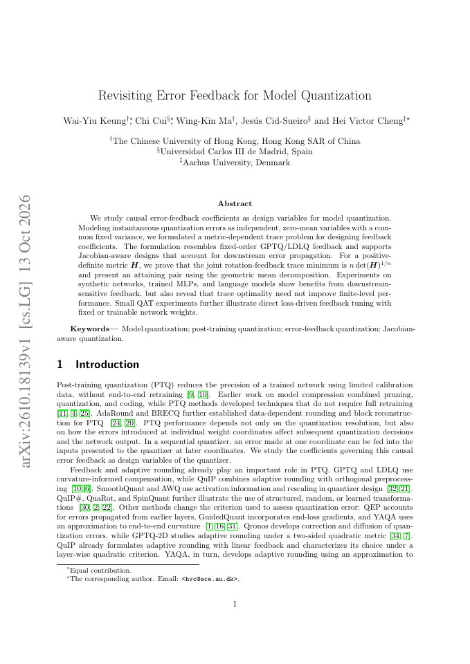 First page of Revisiting Error Feedback for Model Quantization