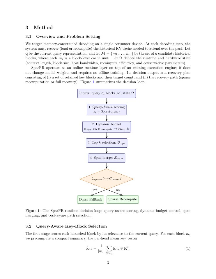 Page 3 of SparPR: Runtime KV-Cache Recovery for Resource-Constrained LLM Inference on Consumer Hardware