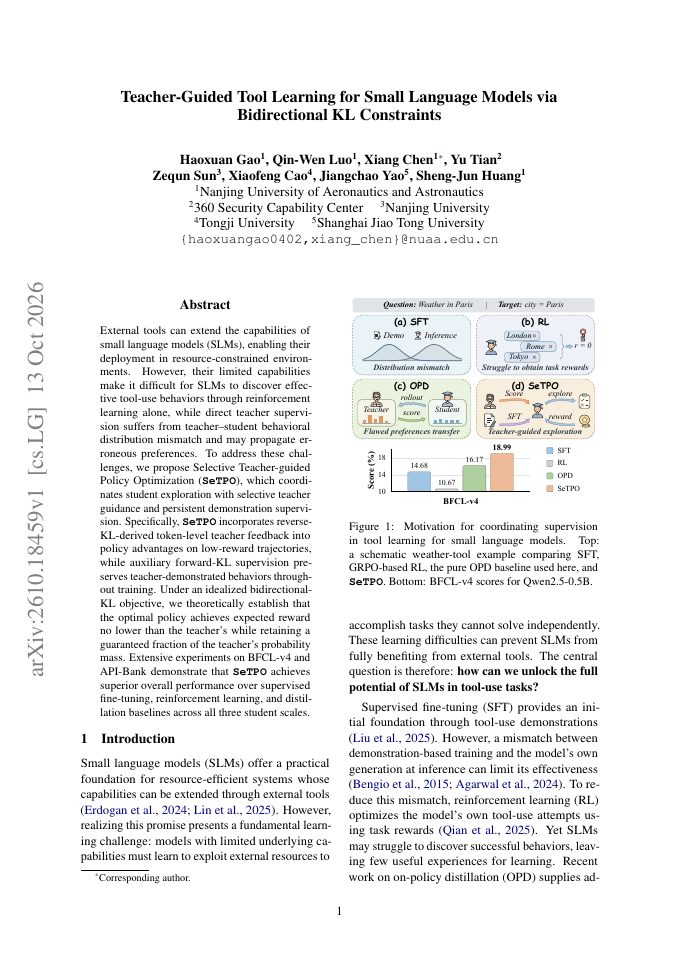 First page of Teacher-Guided Tool Learning for Small Language Models via Bidirectional KL Constraints