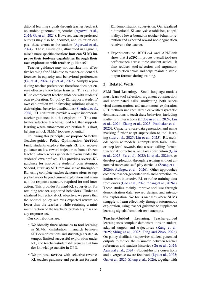Page 2 of Teacher-Guided Tool Learning for Small Language Models via Bidirectional KL Constraints