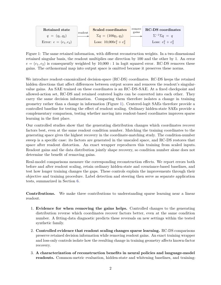 Page 2 of Readout Scaling Shapes Sparse Feature Recovery