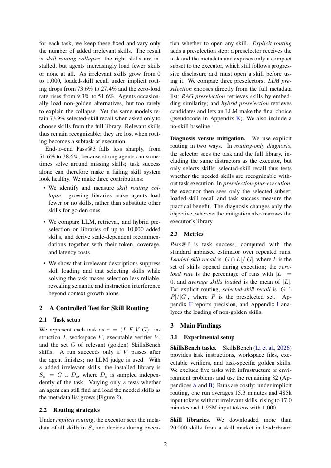 Page 2 of Lost in Implicit Routing: How LLM Agents Fail to Load Relevant Skills at Scale