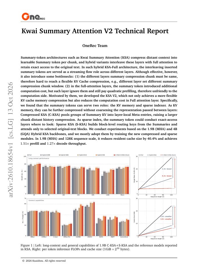 First page of Kwai Summary Attention V2 Technical Report