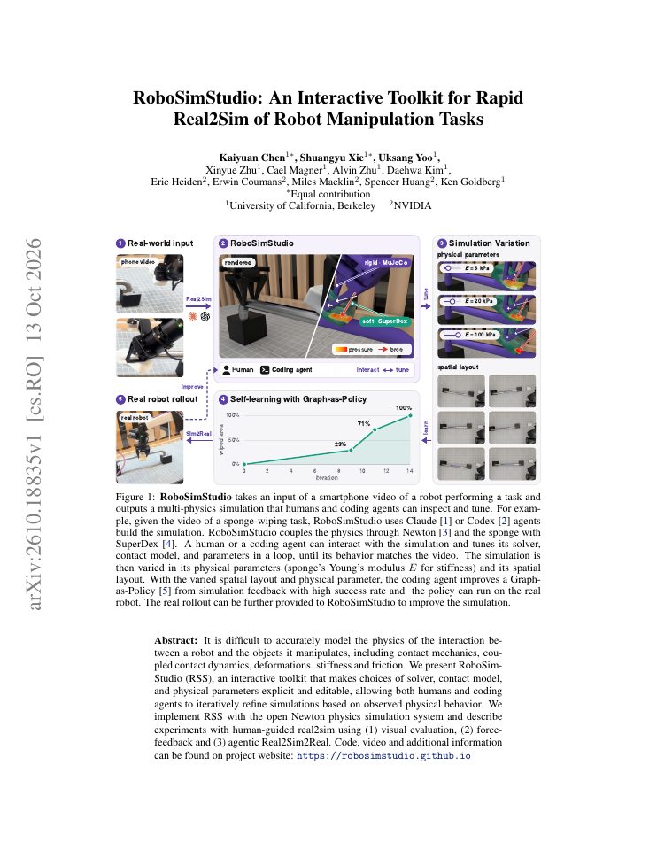 First page of RoboSimStudio: An Interactive Toolkit for Rapid Real2Sim of Robot Manipulation Tasks