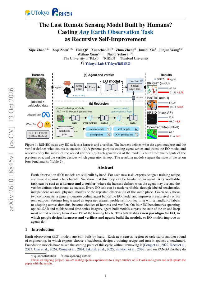 First page of The Last Remote Sensing Model Built by Humans? Casting Any Earth Observation Task as Recursive Self-Improvement