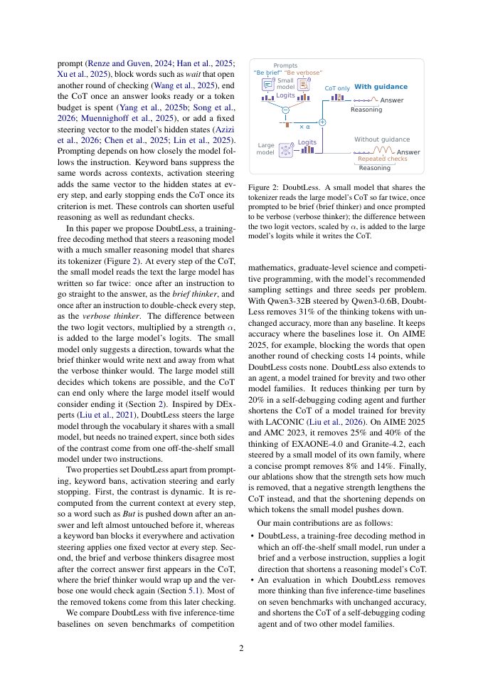 Page 2 of DoubtLess: Training-Free Contrastive Decoding for Efficient Reasoning