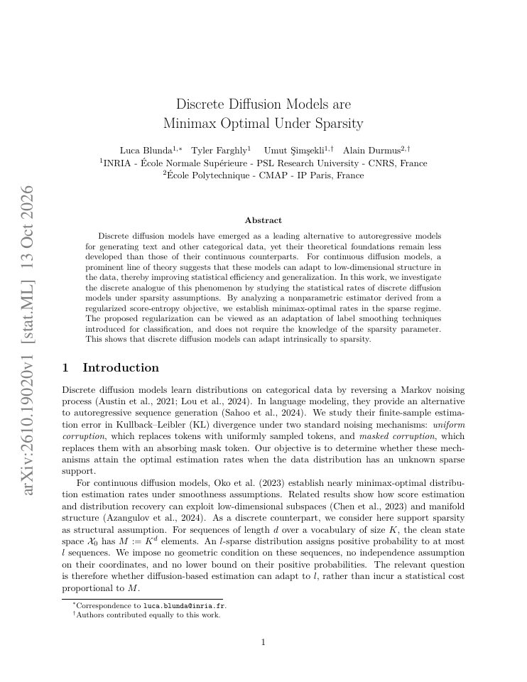 First page of Discrete Diffusion Models are Minimax Optimal Under Sparsity