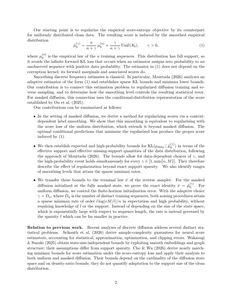 Page 2 of Discrete Diffusion Models are Minimax Optimal Under Sparsity
