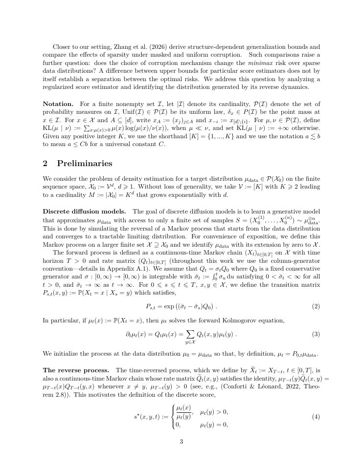 Page 3 of Discrete Diffusion Models are Minimax Optimal Under Sparsity